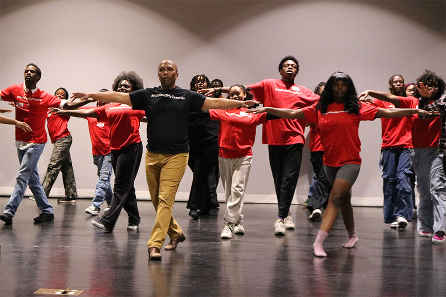 Tomé Cousin leading the CMU and Tony Awards Excellence in Theatre Education Award master class at Dance & Bmore.
